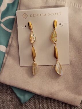 Kendra Scott Gold Three-tiered Drop Earrings with Ivory Mother of Pearl Stones